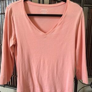 Chico's Soft Pink 3/4 Sleeve V-Neck Top - Medium